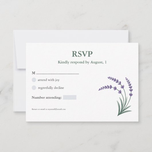 シンプル ラベンダー ウェディング RSVP カード (正面)