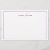シンプル ラベンダー ミニマリスト モノグラム ツー ボーダー 便箋 (正面)