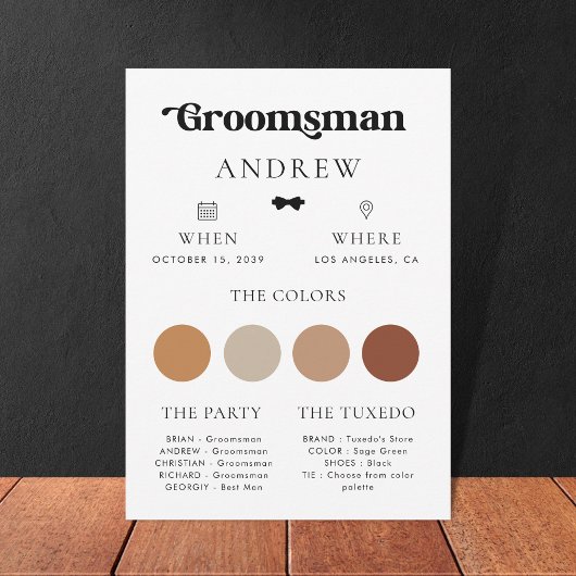 シンプル レトロな蝶ネクタイの結婚式仲人 情報カード 招待状