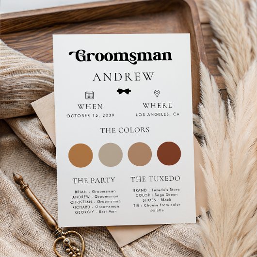 シンプル レトロな蝶ネクタイ付き groom 情報カード 招待状