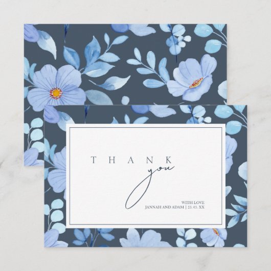 シンプル ロイヤルブルー 高貴な野の花の結婚式 サンキューカード (正面/裏面)