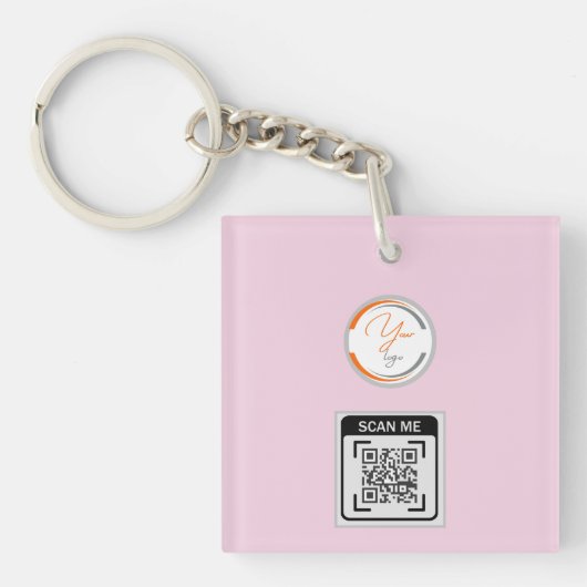 シンプル ロゴ QR コード ビジネス ピンク キーホルダー (正面)