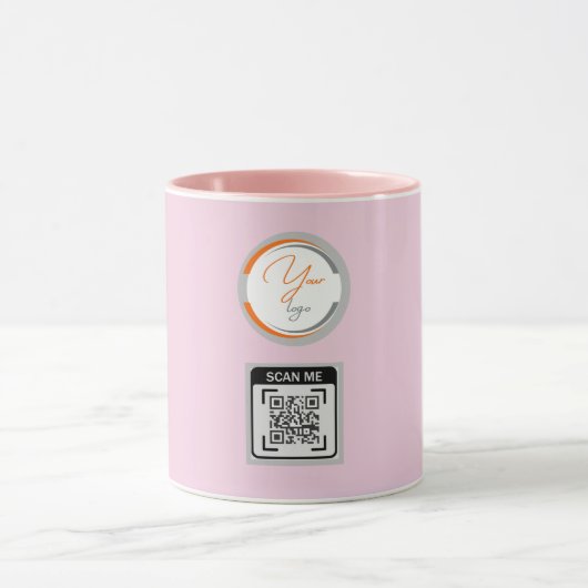 シンプル ロゴ QR コード ビジネス ピンク マグカップ (中央)