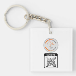 シンプル ロゴ QR コード ビジネス ホワイト キーホルダー