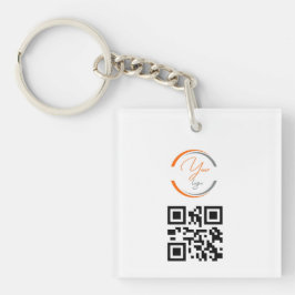 シンプル ロゴ QR コード ビジネス ホワイト キーホルダー