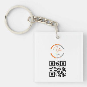 シンプル ロゴ QR コード ビジネス ホワイト キーホルダー