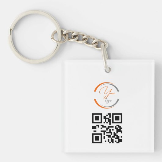 シンプル ロゴ QR コード ビジネス ホワイト キーホルダー (正面)