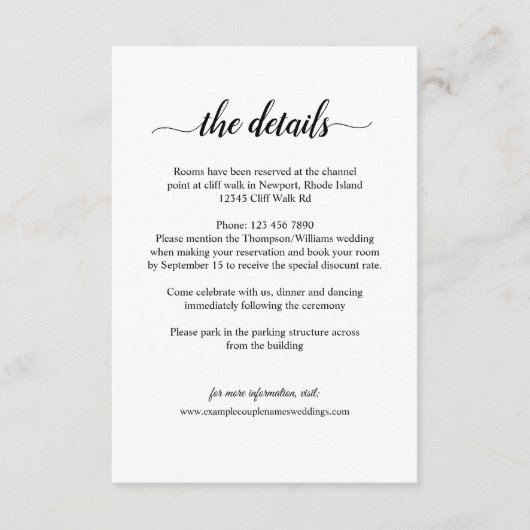 シンプル ロマンス カリグラフィー ウェディング ディテール カード (正面)