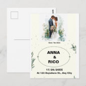 シンプル＆ロマンチック: ロマンチックな結婚式の招待前カード ポストカード (正面/裏面)