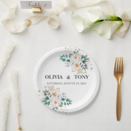 シンプル ロマンティック フラワー ウェディング ペーパープレート