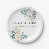 シンプル ロマンティック フラワー ウェディング ペーパープレート (正面)