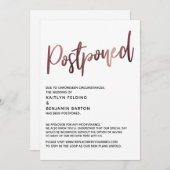 シンプル ローズゴールド 手書き 延期 結婚式 車 招待状 (正面/裏面)