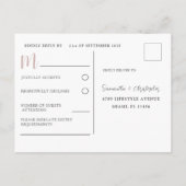 シンプル ローズゴールド RSVP ウェディング インビテーションポストカード (裏面)