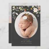 シンプル・ワイルドフラワーズの卵形写真誕生の発表 招待状 (正面/裏面)