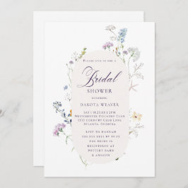 シンプル ワイルドフラワー カリグラフィー フラワーブライダルシャワー 招待状