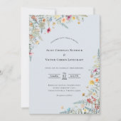 シンプル ワイルドフラワー フェーン ダスティーブルー ウェディング 招待状 (正面)