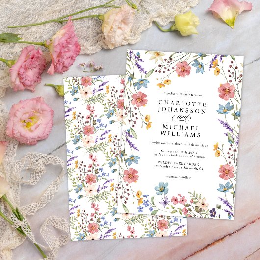 シンプル ワイルドフラワー モダン ラスティック ガーデン ウェディング 招待状