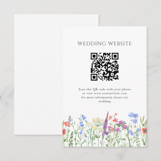 シンプル ワイルドフラワー QR コード ウェディング エンクロージャーカード (正面/裏面)