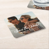 シンプル ワンフォト ウェディング セーブ・ザ・デート スクエアペーパーコースター (アングル)