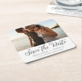 シンプル ワンフォト ウェディング セーブ・ザ・デート スクエアペーパーコースター (アングル)