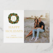 シンプル ワン フォト モノグラム リース ゴールド 箔シーズンカード (正面)