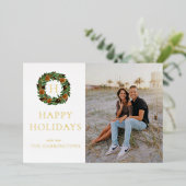 シンプル ワン フォト モノグラム リース ゴールド 箔シーズンカード (立ち正面)