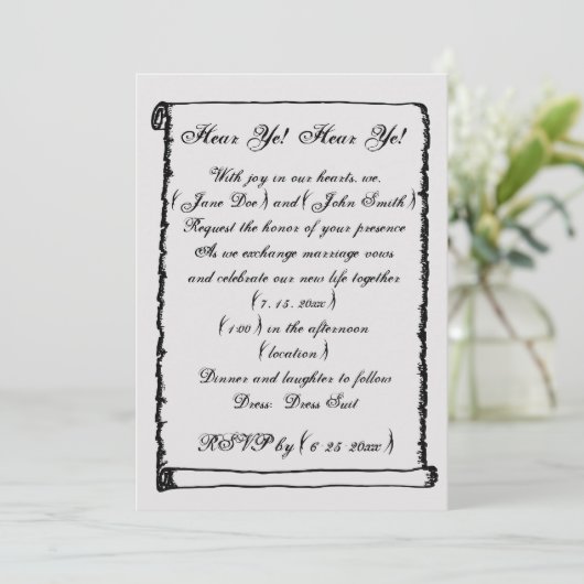 シンプル ヴィンテージ スクロール メディアバル 枠 ウェディング 招待状 (スタンド正面)