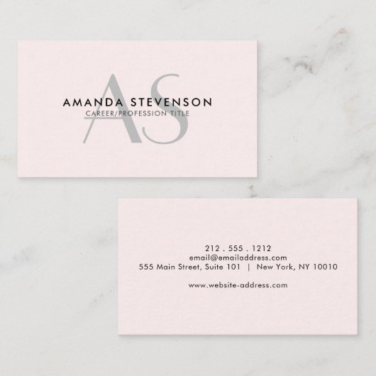 シンプル、光赤面ピンク、モノグラミニマルム 名刺 (正面/裏面)