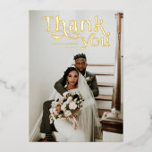 シンプル |写真結婚ありがとう 箔招待状 (正面)