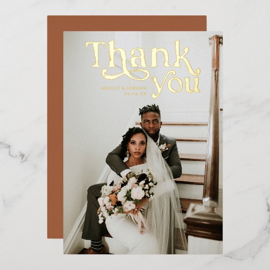 シンプル |写真結婚ありがとう 箔招待状 (正面/裏面)