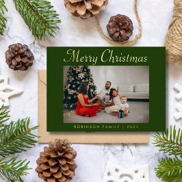 シンプル 写真 グリーン メリークリスマス 箔シーズンカード