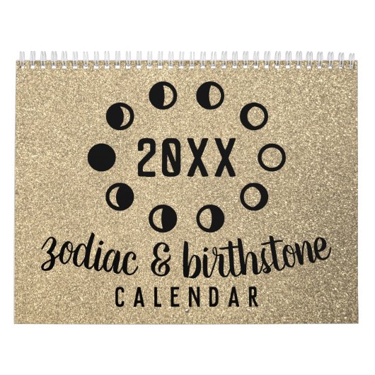 シンプル〔占星術の〕十二宮図グリッター誕生石図 カレンダー (カバー)