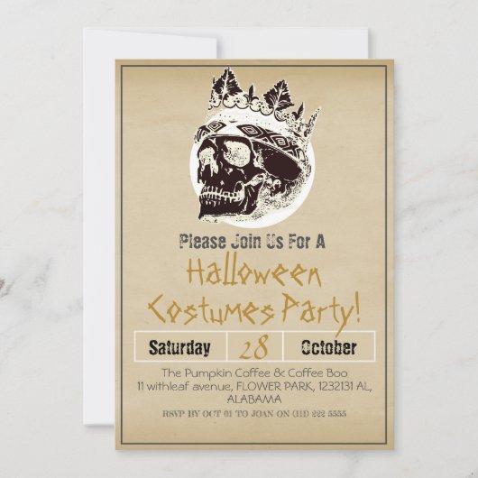 シンプル 大人 ヴィンテージ ハロウィンパーティー ゴシック スカル 招待状 (正面)