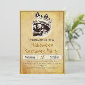 シンプル 大人 ヴィンテージ ハロウィンパーティー ゴシック スカル 招待状 (スタンド正面)