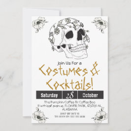 シンプル 大人 ヴィンテージ ハロウィンパーティー ゴシック スカル 招待状