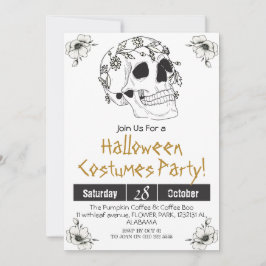 シンプル 大人 ヴィンテージ ハロウィンパーティー ゴシック スカル 招待状