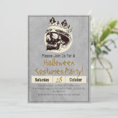 シンプル 大人 ヴィンテージ ハロウィンパーティー ゴシック スカル 招待状 (スタンド正面)