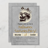 シンプル 大人 ヴィンテージ ハロウィンパーティー ゴシック スカル 招待状 (正面/裏面)
