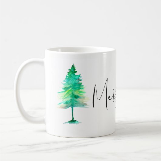 シンプル、水彩クリスマスパインカスタム木 コーヒーマグカップ (左)