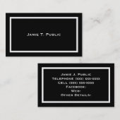 シンプル：白い縞模様のフレーム、黒い背景 名刺 (正面/裏面)
