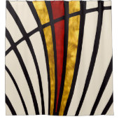 シンプル，線モダン,金ゴールド，赤，クリーム シャワーカーテン (正面)