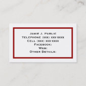 シンプル：赤い縞模様、白い背景 名刺 (裏面)