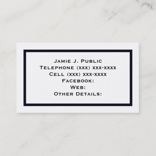 シンプル：青い縞模様、白い背景 名刺 (裏面)