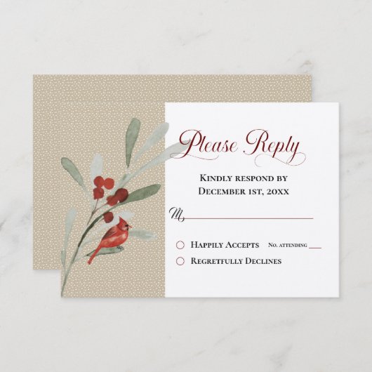 シンプル(鳥)ショウジョウコウカンチョウの返信結婚付き冬 (正面/裏面)