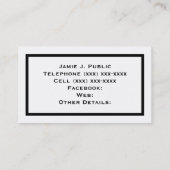 シンプル：黒い帯のフレーム、白い背景 名刺 (裏面)