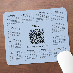 シンプル 2027年カレンダー ビジネスQRコード ライトブルー マウスパッド