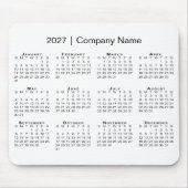 シンプル 2027年 カレンダー 会社名 白 マウスパッド (正面)