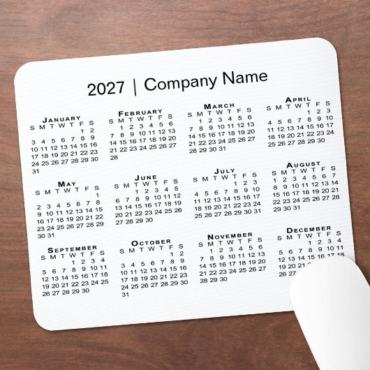 シンプル 2027年 カレンダー 会社名 白 マウスパッド