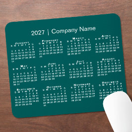 シンプル 2027年 カレンダー 会社名 青緑 マウスパッド