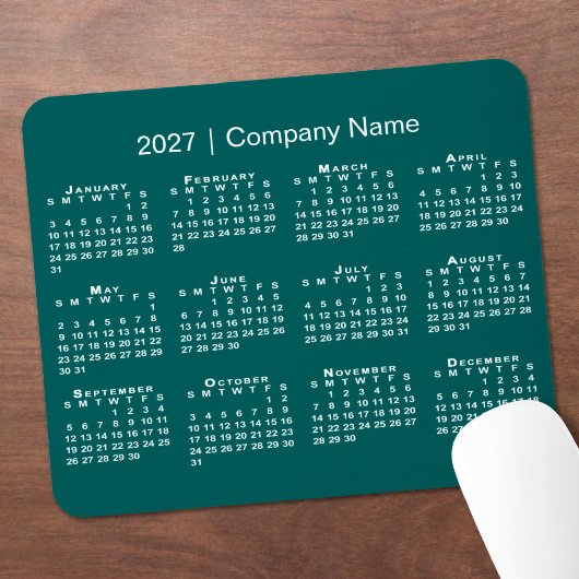 シンプル 2027年 カレンダー 会社名 青緑 マウスパッド